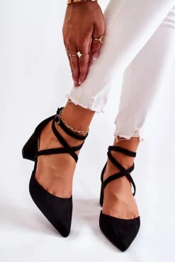 Boto Czółenka Zamszowe|Czółenka Na Słupku*Modne Czółenka Na Niskim Słupku Czarne Crissa