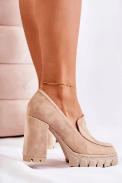 Online Boto Modne Czółenka Na Platformie Lewski Shoes 3196 Beżowe