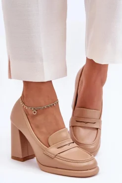 Damskie Boto Modne Czółenka Na Słupku Beżowe Florence