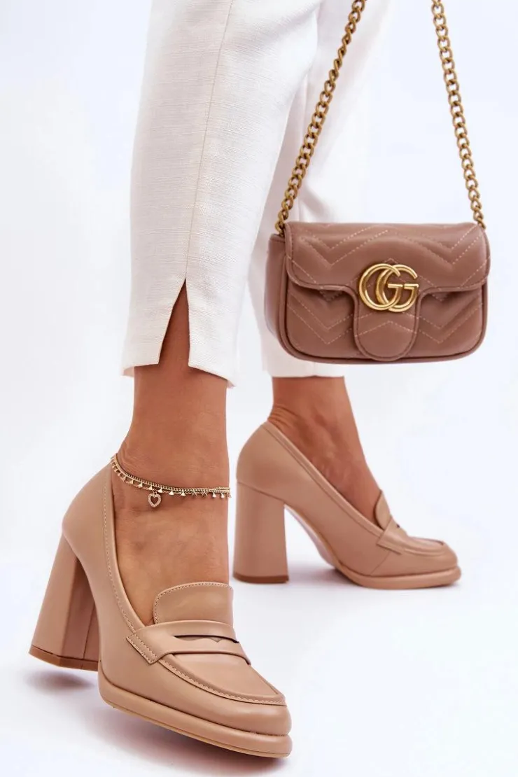 Damskie Boto Modne Czółenka Na Słupku Beżowe Florence