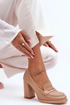 Damskie Boto Modne Czółenka Na Słupku Beżowe Florence