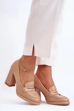 Damskie Boto Modne Czółenka Na Słupku Beżowe Florence