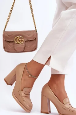 Damskie Boto Modne Czółenka Na Słupku Beżowe Florence