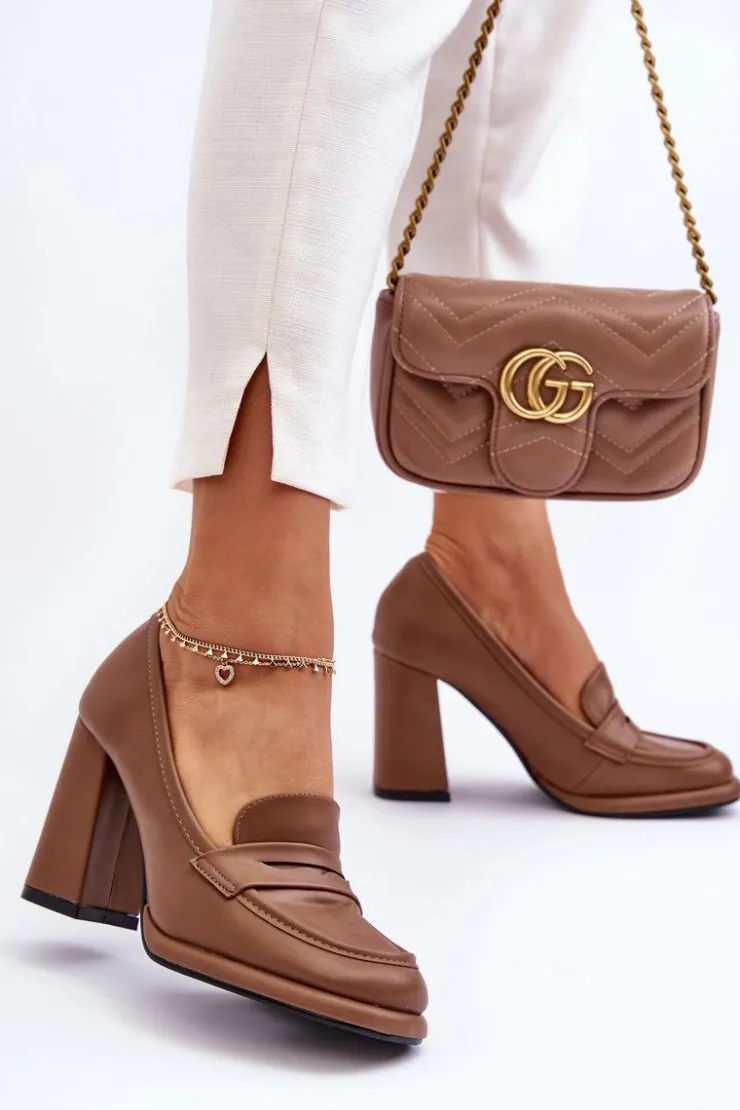 Outlet Boto Modne Czółenka Na Słupku Brązowe Florence