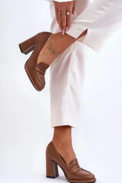 Outlet Boto Modne Czółenka Na Słupku Brązowe Florence