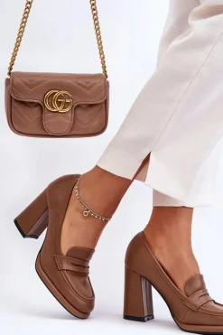 Outlet Boto Modne Czółenka Na Słupku Brązowe Florence