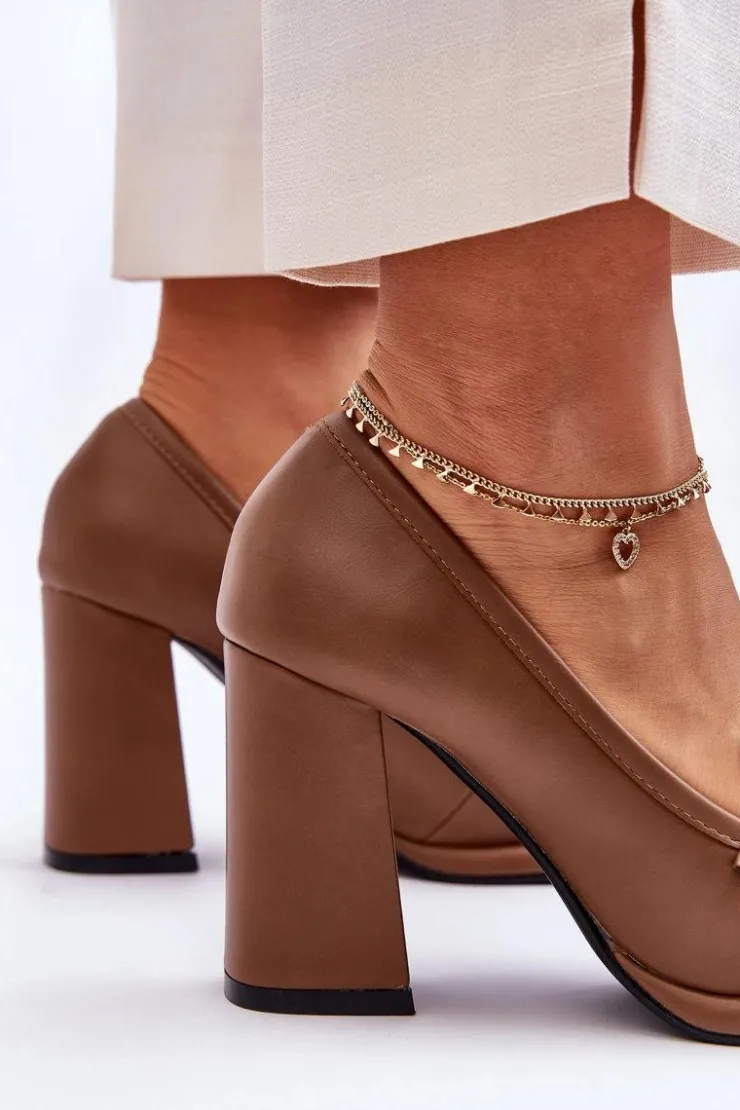 Outlet Boto Modne Czółenka Na Słupku Brązowe Florence