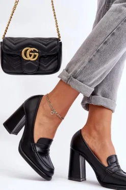 Hot Boto Modne Czółenka Na Słupku Czarne Florence