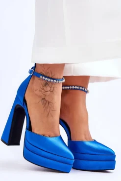 Hot Boto Modne Czółenka Na Słupku Niebieskie Santoro