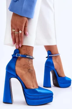 Hot Boto Modne Czółenka Na Słupku Niebieskie Santoro