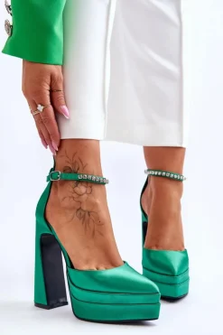 Damskie Boto Modne Czółenka Na Słupku Zielone Santoro