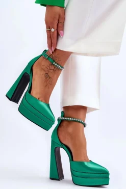 Damskie Boto Modne Czółenka Na Słupku Zielone Santoro