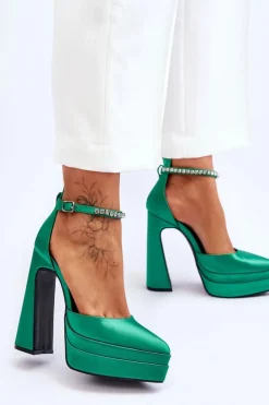 Damskie Boto Modne Czółenka Na Słupku Zielone Santoro