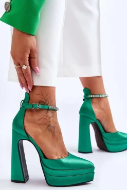 Damskie Boto Modne Czółenka Na Słupku Zielone Santoro