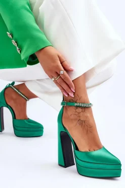 Damskie Boto Modne Czółenka Na Słupku Zielone Santoro