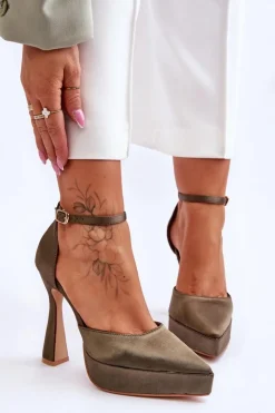 Damskie Boto Modne Czółenka Na Szerszej Szpilce Ciemnozielone Madness