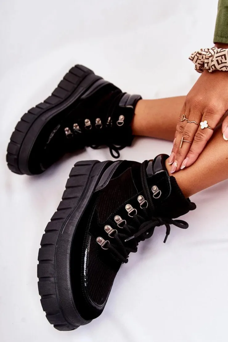 Sale Boto Modne Damskie Botki Na Platformie Czarne Magnific