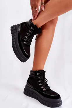 Sale Boto Modne Damskie Botki Na Platformie Czarne Magnific