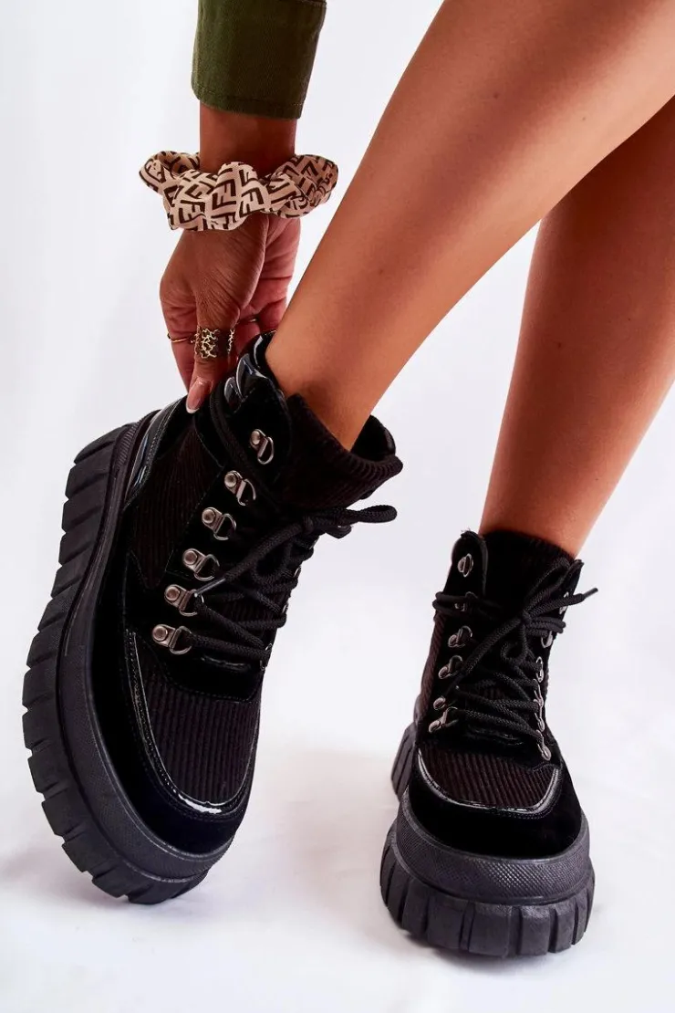 Sale Boto Modne Damskie Botki Na Platformie Czarne Magnific