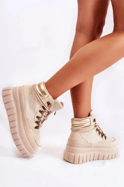 Damskie Boto Modne Damskie Botki Na Platformie Beżowe Magnific