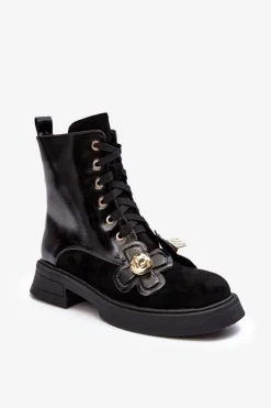 New Damskie buty S.Barski Modne Damskie Botki Na Suwak Z Ozdobami D&A MR870-76 Czarne Czarny