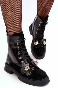 New Damskie buty S.Barski Modne Damskie Botki Na Suwak Z Ozdobami D&A MR870-76 Czarne Czarny