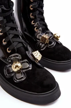 New Damskie buty S.Barski Modne Damskie Botki Na Suwak Z Ozdobami D&A MR870-76 Czarne Czarny