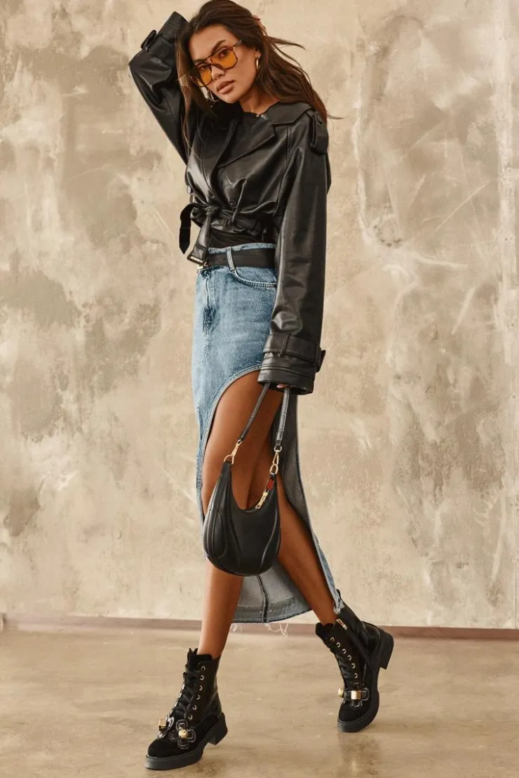 New Damskie buty S.Barski Modne Damskie Botki Na Suwak Z Ozdobami D&A MR870-76 Czarne Czarny