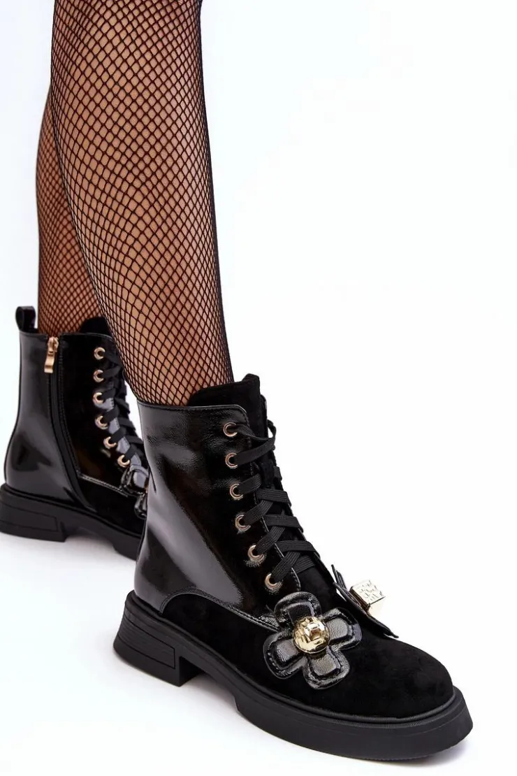 New Damskie buty S.Barski Modne Damskie Botki Na Suwak Z Ozdobami D&A MR870-76 Czarne Czarny