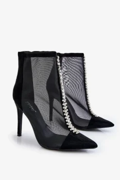 Boto Czarne Botki|Botki Na Obcasie*Modne Damskie Botki Na Szpilce Z Siateczką Czarne Rummi