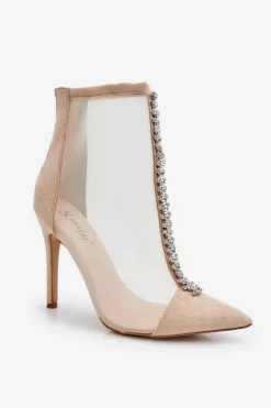 Boto Czarne Botki|Botki Na Obcasie*Modne Damskie Botki Na Szpilce Z Siateczką Beżowe Rummi