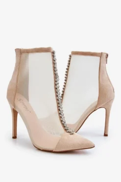 Boto Czarne Botki|Botki Na Obcasie*Modne Damskie Botki Na Szpilce Z Siateczką Beżowe Rummi