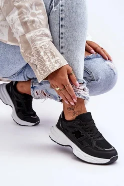 Boto Sneakersy Damskie*Modne Damskie Buty Sportowe Z Siateczką Czarne Venice Czarny