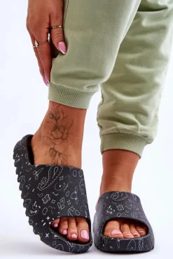 Sale Boto Modne Damskie Klapki Na Masywnej Platformie Czarne Lorette