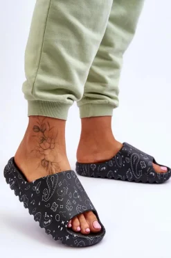 Sale Boto Modne Damskie Klapki Na Masywnej Platformie Czarne Lorette