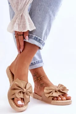 Boto Modne Damskie Klapki Z Kokardą Beżowe Estera