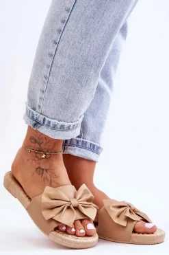 Boto Modne Damskie Klapki Z Kokardą Beżowe Estera