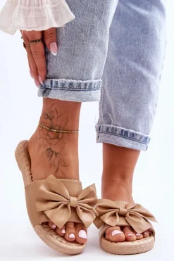 Boto Modne Damskie Klapki Z Kokardą Beżowe Estera