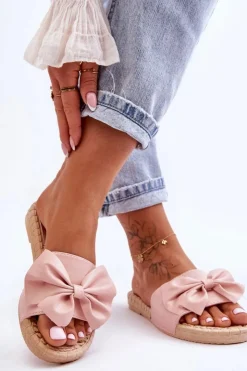 Boto Klapki Damskie Klasyczne*Modne Damskie Klapki Z Kokardą Różowe Estera