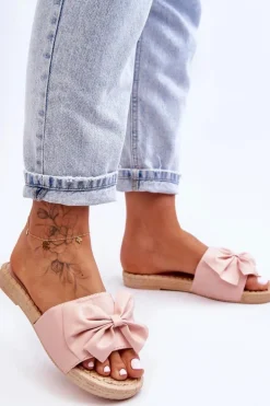 Boto Klapki Damskie Klasyczne*Modne Damskie Klapki Z Kokardą Różowe Estera