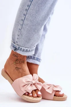 Boto Klapki Damskie Klasyczne*Modne Damskie Klapki Z Kokardą Różowe Estera