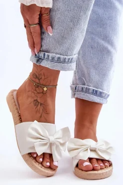 Damskie Boto Modne Damskie Klapki Z Kokardą Białe Estera