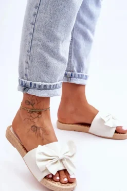 Damskie Boto Modne Damskie Klapki Z Kokardą Białe Estera