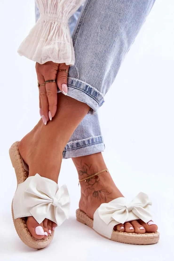 Damskie Boto Modne Damskie Klapki Z Kokardą Białe Estera