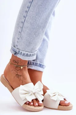 Damskie Boto Modne Damskie Klapki Z Kokardą Białe Estera