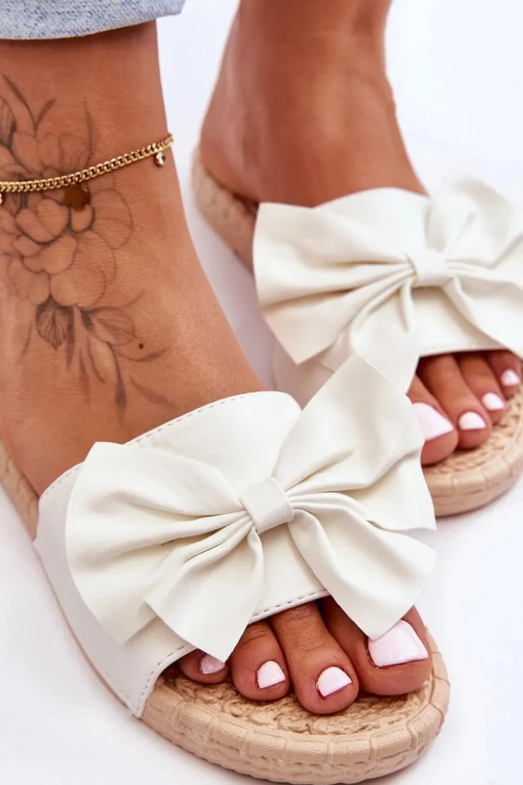 Damskie Boto Modne Damskie Klapki Z Kokardą Białe Estera