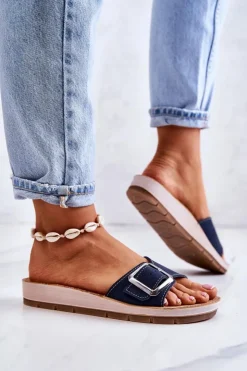 Best INBLU Modne Damskie Klapki Ze Sprzączką CP000031 Granatowe