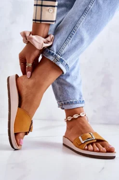 INBLU Modne Damskie Klapki Ze Sprzączką CP000031 Żółte