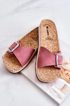 INBLU Modne Damskie Klapki Ze Sprzączką CP000031 Różowe