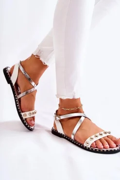 Hot Boto Modne Damskie Sandały Z Dżetami Biało-Srebrne Camalisa